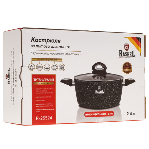 Купить Кастрюля Rashel Premium Титан&Гранит R-25524 2.4 л 20 см черный  9320880. Характеристики, отзывы и цены в Донецке