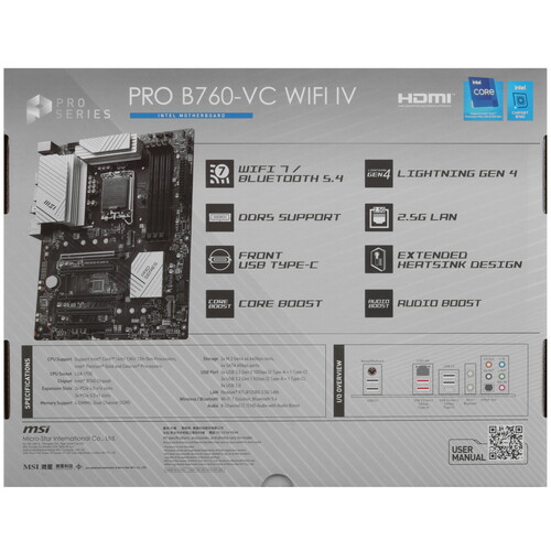 Купить Материнская плата MSI PRO B760-VC WIFI IV  5450325. Характеристики, отзывы и цены в Донецке