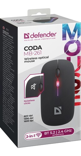 Купить Мышь беспроводная Defender Coda MB-261 [52261] черный  9295329. Характеристики, отзывы и цены в Донецке
