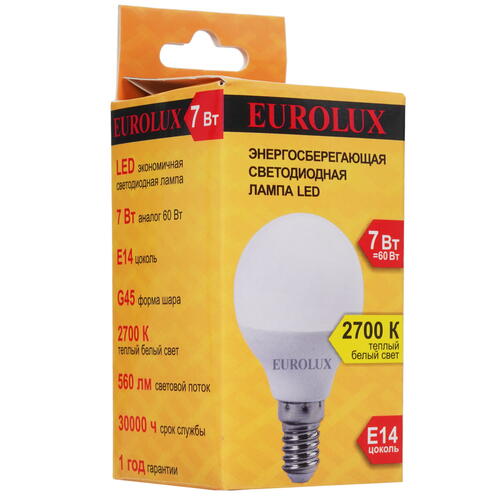 Купить Лампа светодиодная Eurolux LL-E-G45-7W-230-2.7K-E14  5401706. Характеристики, отзывы и цены в Донецке