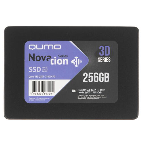 Купить 256 ГБ 2.5" SATA накопитель QUMO Novation 3D TLC [Q3DT-256GSCYD]  9911218. Характеристики, отзывы и цены в Донецке