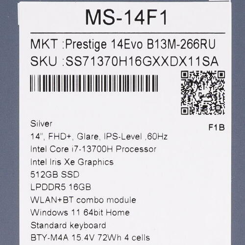 Купить 14" Ноутбук MSI Prestige 14 Evo B13M-266RU серебристый  5094179. Характеристики, отзывы и цены в Донецке