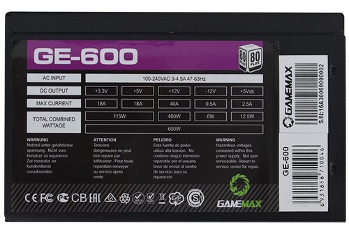 Купить Блок питания GameMax ECO Gamer 600W [GE-600] черный  5369910. Характеристики, отзывы и цены в Донецке