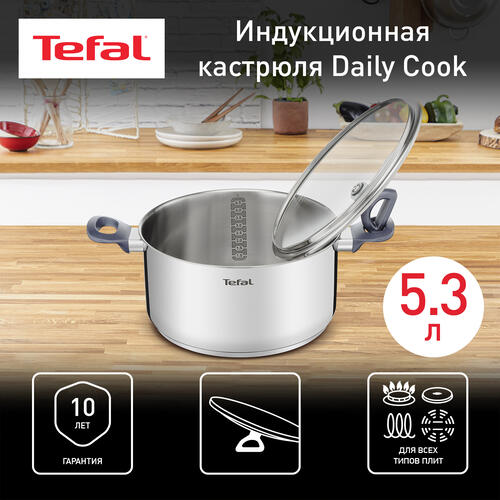 Купить Кастрюля Tefal Daily Cook G7124645 4.5 л 24 см серебристый  1230623. Характеристики, отзывы и цены в Донецке