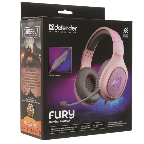 Купить Проводные наушники Defender Fury розовый 2025  9231066. Характеристики, отзывы и цены в Донецке