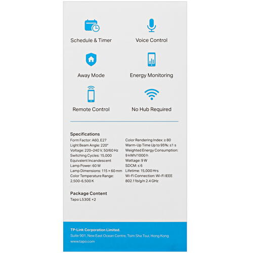 Купить Комплект умных светодиодных ламп TP-Link Tapo L530E RGB  5096938. Характеристики, отзывы и цены в Донецке