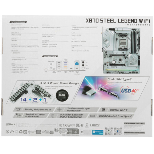 Купить Материнская плата ASRock X870 Steel Legend WiFi  5608936. Характеристики, отзывы и цены в Донецке