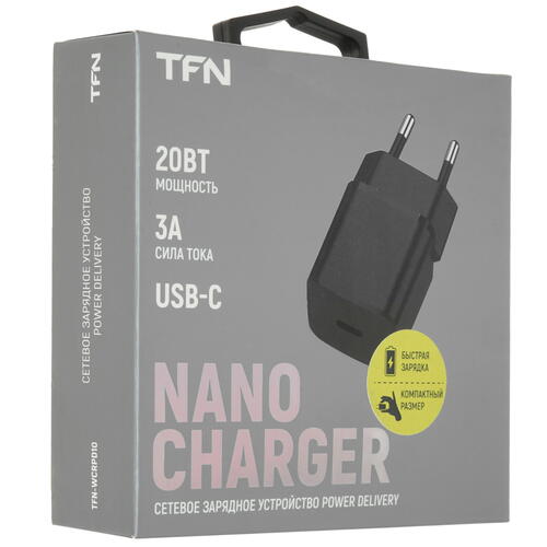 Купить Сетевое зарядное устройство TFN NANO Type-C PD 20W черный  5076578. Характеристики, отзывы и цены в Донецке