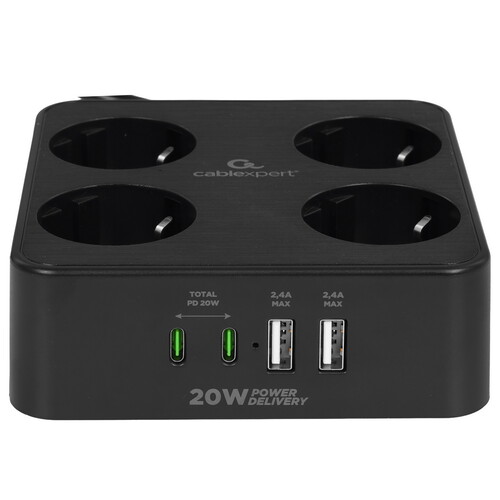 Купить Сетевой фильтр Cablexpert PLT-4-C2U2-B-2 черный  9176865. Характеристики, отзывы и цены в Донецке