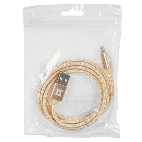 Купить Кабель круглый Defender Lightning 8-pin - USB 2.0 Type-A золотистый 1 м  5479424. Характеристики, отзывы и цены в Донецке