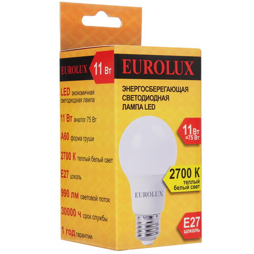 Купить Лампа светодиодная Eurolux LL-E-A60-11W-230-2.7K-E27  5401680. Характеристики, отзывы и цены в Донецке