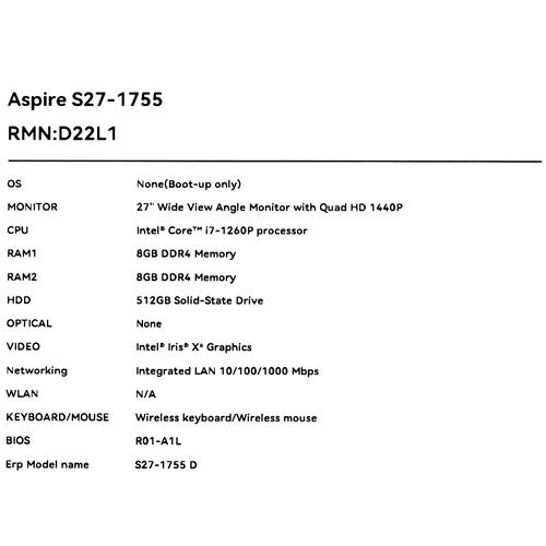Купить 27" Моноблок Acer Aspire S27-1755  5438452. Характеристики, отзывы и цены в Донецке