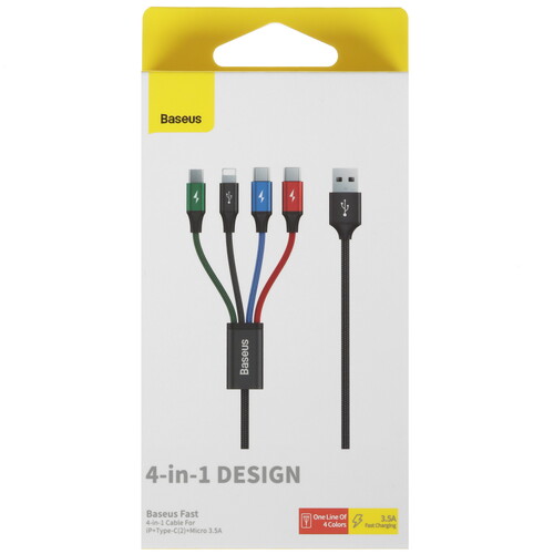 Купить Кабель круглый Baseus Lightning 8-pin, micro USB, USB Type-C x2 - USB 2.0 Type-A черный 1.2 м  5455747. Характеристики, отзывы и цены в Донецке