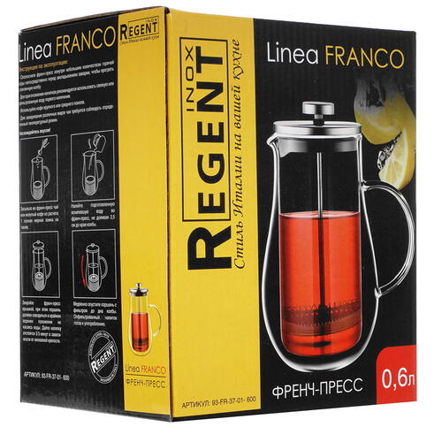 Купить Френч-пресс Regent inox FRANKO 93-FR-37-01-600 прозрачный  5039896. Характеристики, отзывы и цены в Донецке
