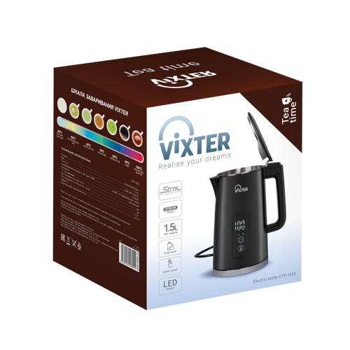 Купить Электрочайник Vixter KTP-1525 черный  9050915. Характеристики, отзывы и цены в Донецке