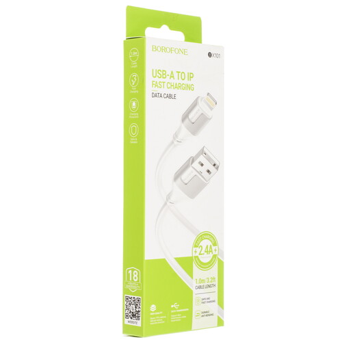 Купить Кабель круглый Borofone Lightning 8-pin - USB 2.0 Type-A белый 1 м  9237991. Характеристики, отзывы и цены в Донецке