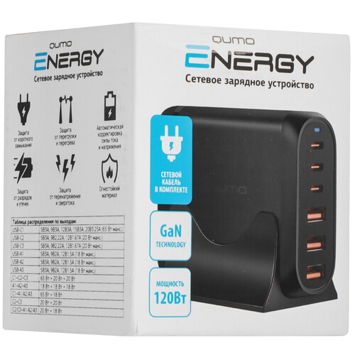 Купить Сетевое зарядное устройство QUMO Energy PD 120W черный  5495481. Характеристики, отзывы и цены в Донецке