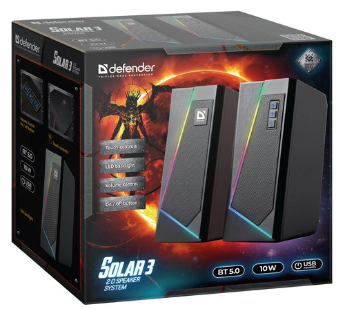 Купить Колонки Defender Solar 3 черный  9184555. Характеристики, отзывы и цены в Донецке