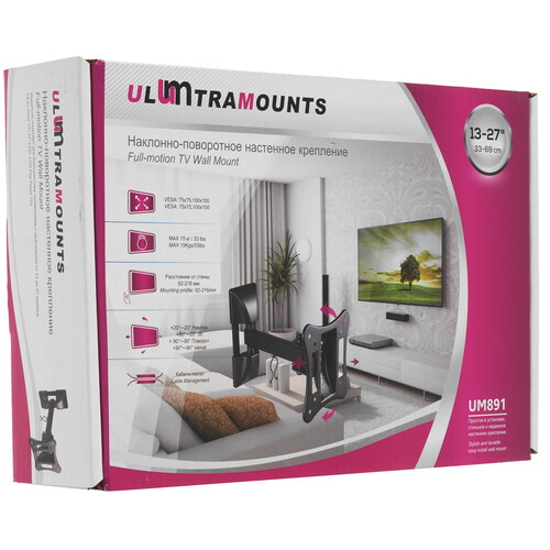 Купить Кронштейн для ТВ Ultramounts UM891 черный  9200221. Характеристики, отзывы и цены в Донецке