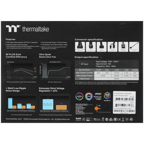 Купить Блок питания Thermaltake Toughpower GF2 ARGB 850W  4745568. Характеристики, отзывы и цены в Донецке