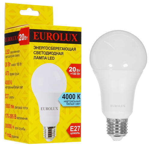 Купить Лампа светодиодная Eurolux LL-E-A70-20W-230-4K-E27  5401694. Характеристики, отзывы и цены в Донецке