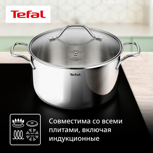 Купить Кастрюля Tefal Intuition G6 B8644674 5 л 24 см серебристый  1257352. Характеристики, отзывы и цены в Донецке