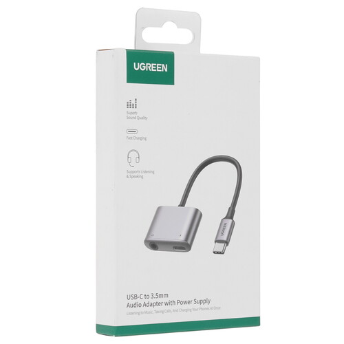 Купить Кабель   Ugreen USB Type-C - jack 3.5 мм, USB Type-C серебристый  9024157. Характеристики, отзывы и цены в Донецке
