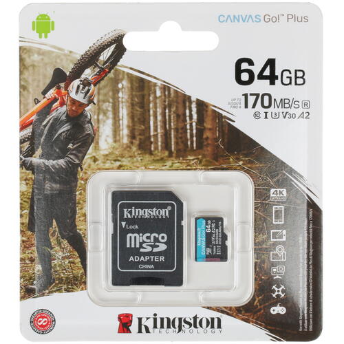 Купить Карта памяти Kingston Canvas Go! Plus microSDXC 64 ГБ [SDCG3/64GB]  1664078. Характеристики, отзывы и цены в Донецке