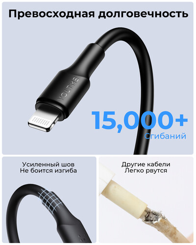 Купить Кабель круглый VOLTME Lightning 8-pin - USB 2.0 Type-A черный 1.2 м  9210865. Характеристики, отзывы и цены в Донецке
