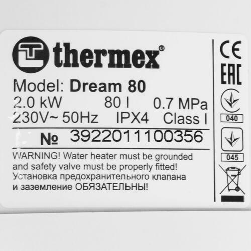 Купить Водонагреватель электрический Thermex Dream 80  5366364. Характеристики, отзывы и цены в Донецке
