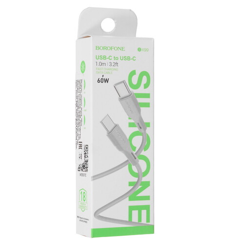 Купить Кабель круглый Borofone USB Type-C - USB Type-C серый 1 м  9244389. Характеристики, отзывы и цены в Донецке