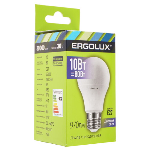 Купить Лампа светодиодная Ergolux LED-A60-10W-E27-6K  5467592. Характеристики, отзывы и цены в Донецке