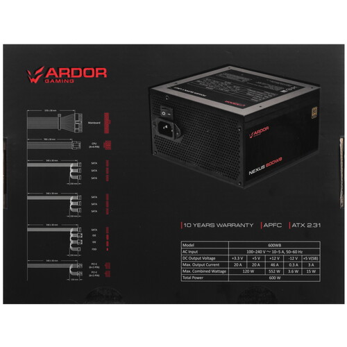 Купить Блок питания ARDOR GAMING NEXUS 600WB  черный  5610278. Характеристики, отзывы и цены в Донецке