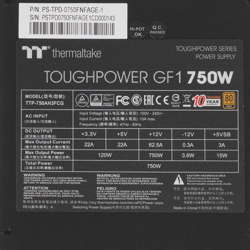 Купить Блок питания Thermaltake Toughpower GF1 750W [PS-TPD-0750FNFAGE-1] черный  4854629. Характеристики, отзывы и цены в Донецке