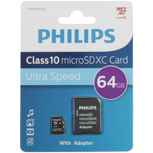 Купить Карта памяти Philips microSDXC 64 ГБ [FM64MA45B/97]  5463022. Характеристики, отзывы и цены в Донецке