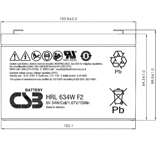 Купить Аккумуляторная батарея для ИБП CSB HRL 634W F2 FR  9085878. Характеристики, отзывы и цены в Донецке