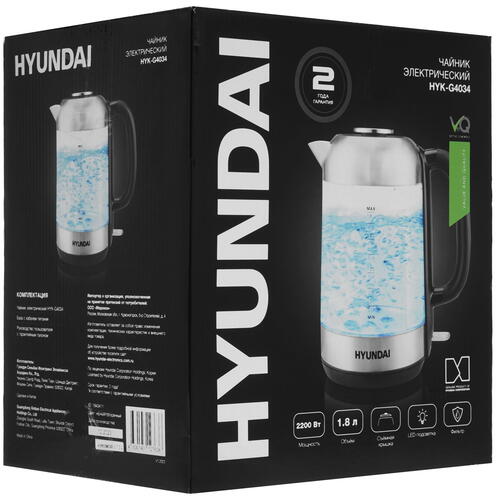Купить Электрочайник Hyundai HYK-G4034 серебристый  9952270. Характеристики, отзывы и цены в Донецке