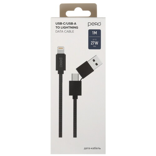 Купить Кабель круглый PERO Lightning 8-pin - USB 2.0 Type-A, USB Type-C черный 1 м  5365831. Характеристики, отзывы и цены в Донецке