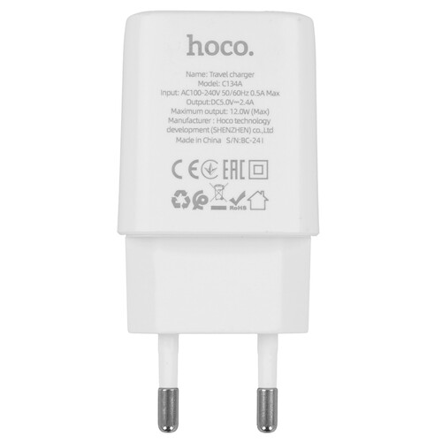 Купить Сетевое зарядное устройство Hoco C134A Solid белый  5609275. Характеристики, отзывы и цены в Донецке