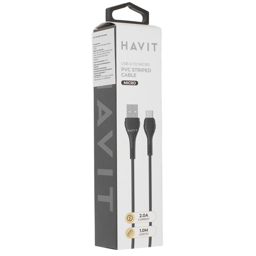 Купить Кабель круглый HAVIT micro USB - USB 2.0 Type-A черный 1 м  9228914. Характеристики, отзывы и цены в Донецке