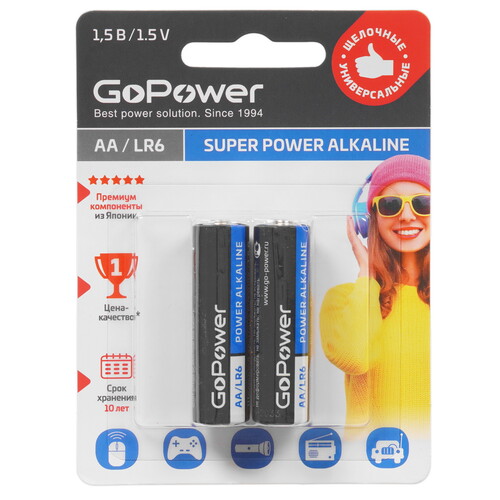 Купить Батарейка GoPower Alkaline AA (LR6/ER14505/FR6/R6P)  9180010. Характеристики, отзывы и цены в Донецке