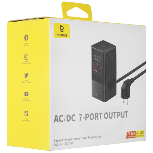 Купить Сетевое зарядное устройство Baseus GaN5 PowerCombo Tower PowerStrip черный  5621224. Характеристики, отзывы и цены в Донецке