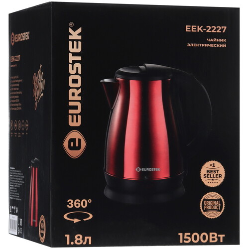 Купить Электрочайник Eurostek EEK-2227 красный  9974043. Характеристики, отзывы и цены в Донецке