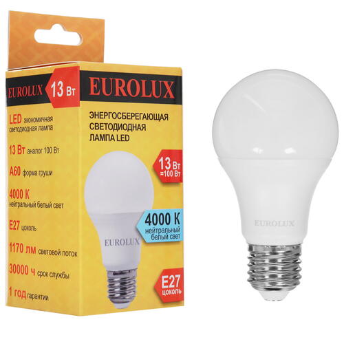 Купить Лампа светодиодная Eurolux LL-E-A60-13W-230-4K-E27  5401685. Характеристики, отзывы и цены в Донецке
