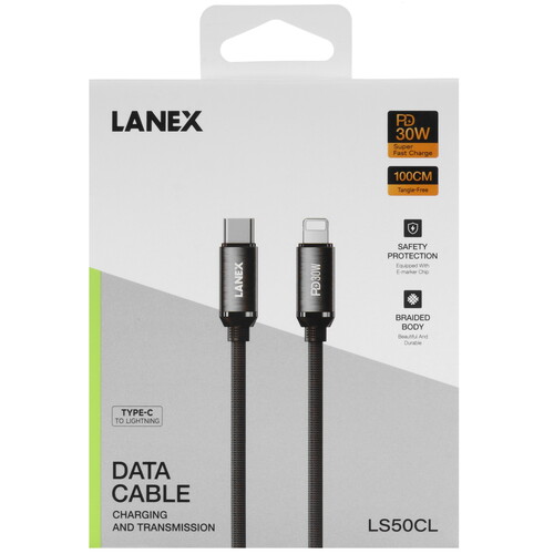 Купить Кабель круглый LANEX Lightning 8-pin - USB Type-C серый 1 м  9280483. Характеристики, отзывы и цены в Донецке