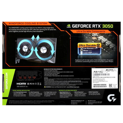 Купить Видеокарта GIGABYTE GeForce RTX 3050 WINDFORCE OC V2  5438263. Характеристики, отзывы и цены в Донецке