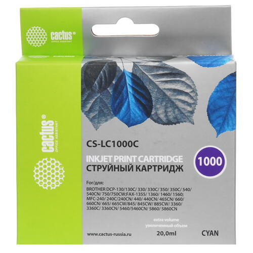 Купить Картридж Cactus CS-LC1000C голубой  7974837. Характеристики, отзывы и цены в Донецке