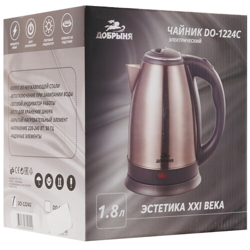 Купить Электрочайник Добрыня DO-1224G зеленый  9213033. Характеристики, отзывы и цены в Донецке