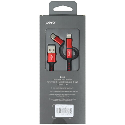 Купить Кабель круглый PERO Lightning 8-pin, micro USB, USB Type-C - USB 2.0 Type-A красный 1 м  5365828. Характеристики, отзывы и цены в Донецке