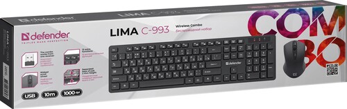 Купить Клавиатура+мышь беспроводная   Defender Lima C-993 черный  9196341. Характеристики, отзывы и цены в Донецке
